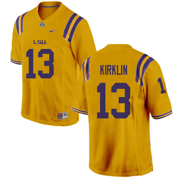Men #13 Jontre Kirklin LSU Tigers College Football Jerseys Sale-Gold